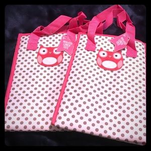 Two Pink Owl Gray Polka Dots Insulated Lunch Totes